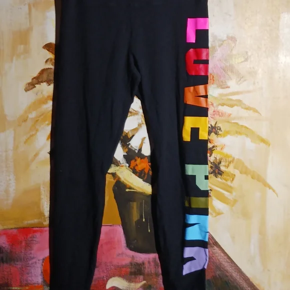 PINK Victoria's Secret Black Leggings with Rainbow Lettering - Picture 3 of 8